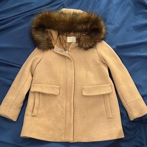 Zara Girls Tan Fall Winter Peacoat Fur EUC Size 10